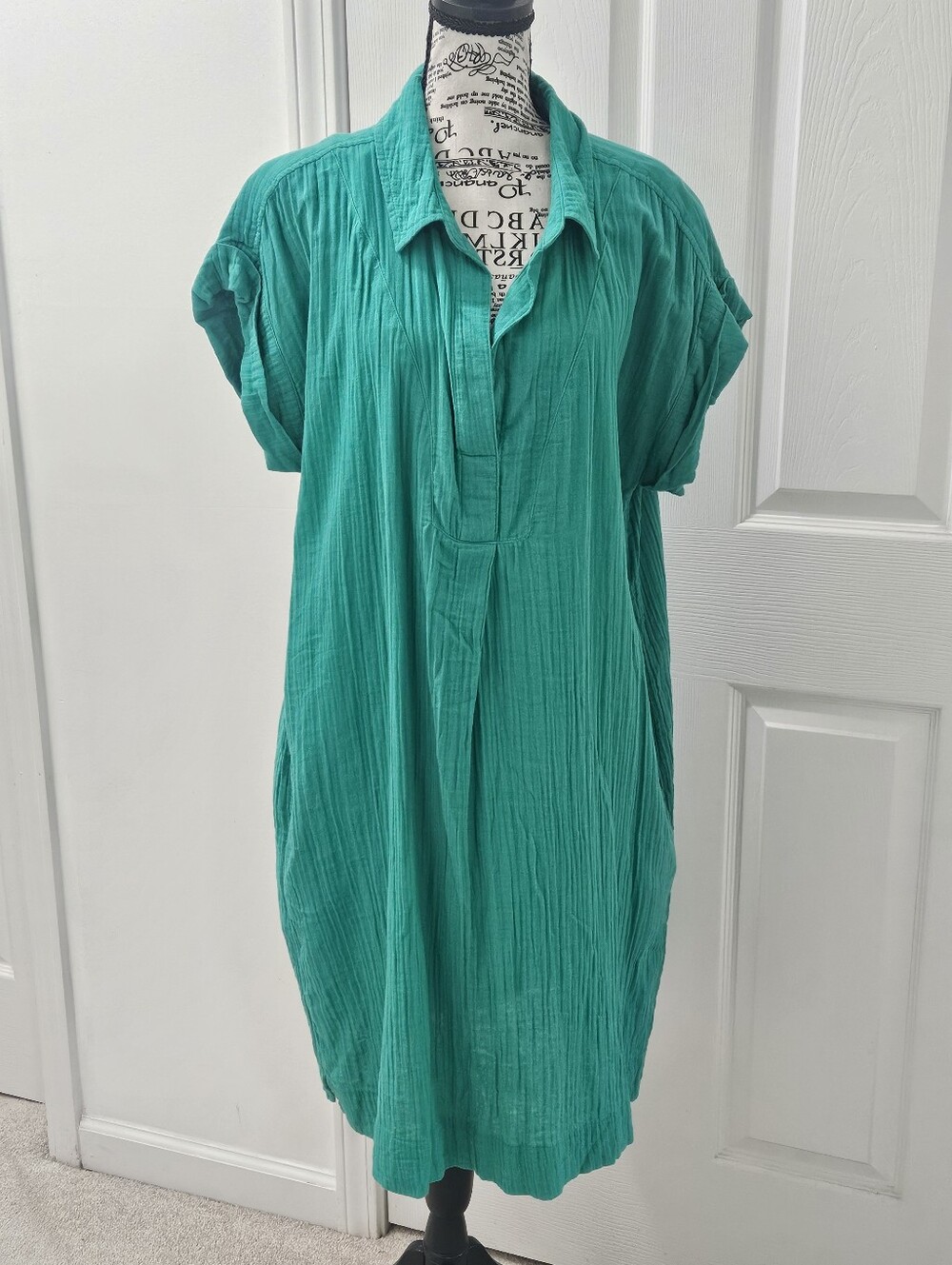 St. John's Bay Teal Cotton Textured Shift Dress Large TALL